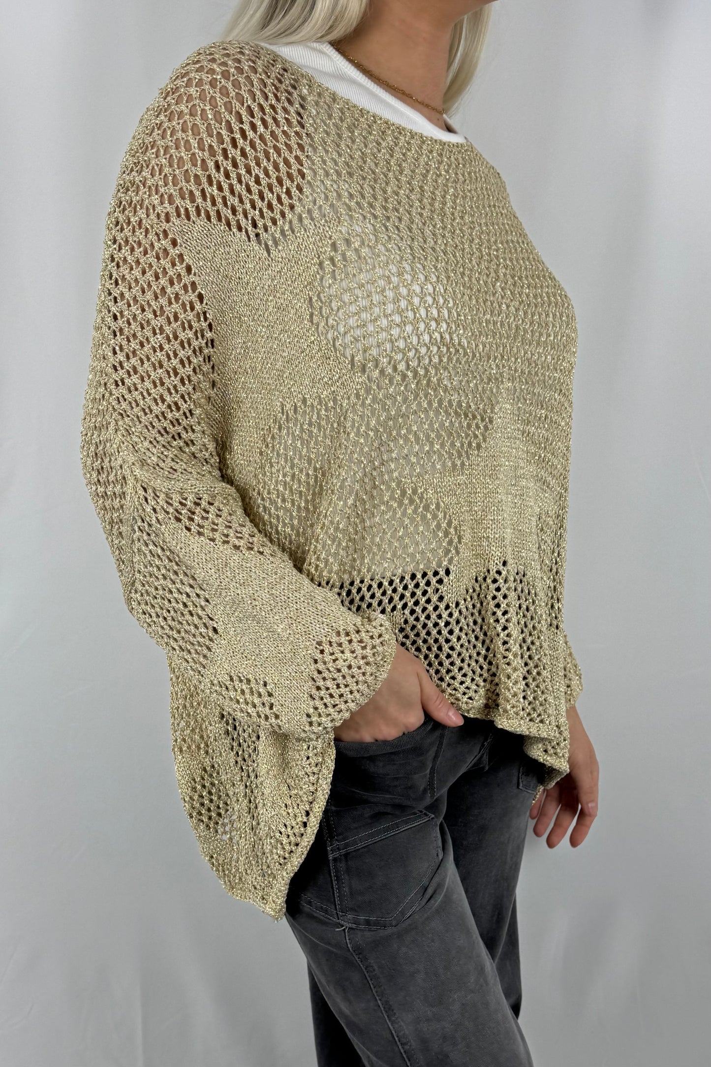 Damen Strick Sweatshirt mit Stern Muster-gold