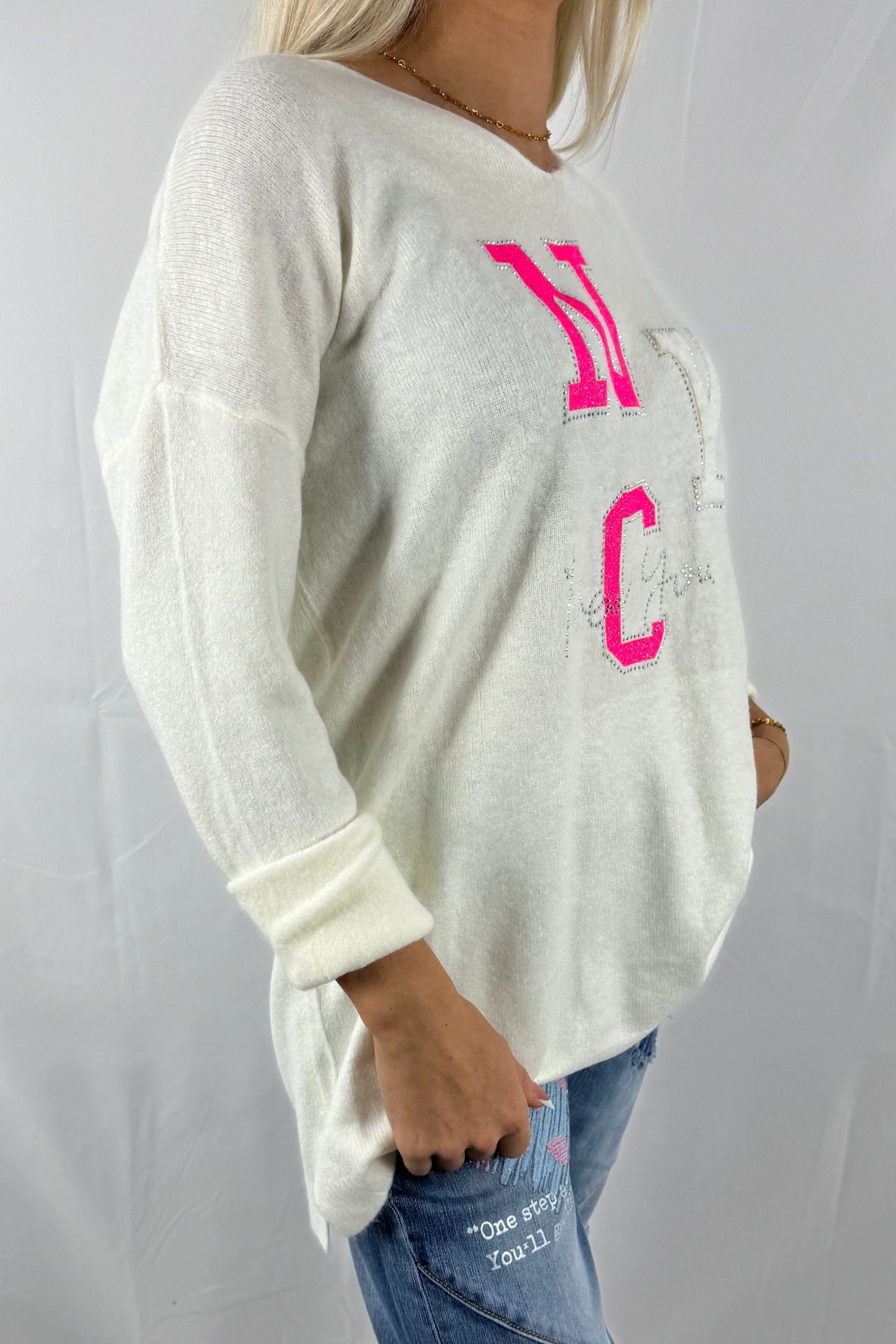 Oversize Shirt mit NYC-Print –weiß