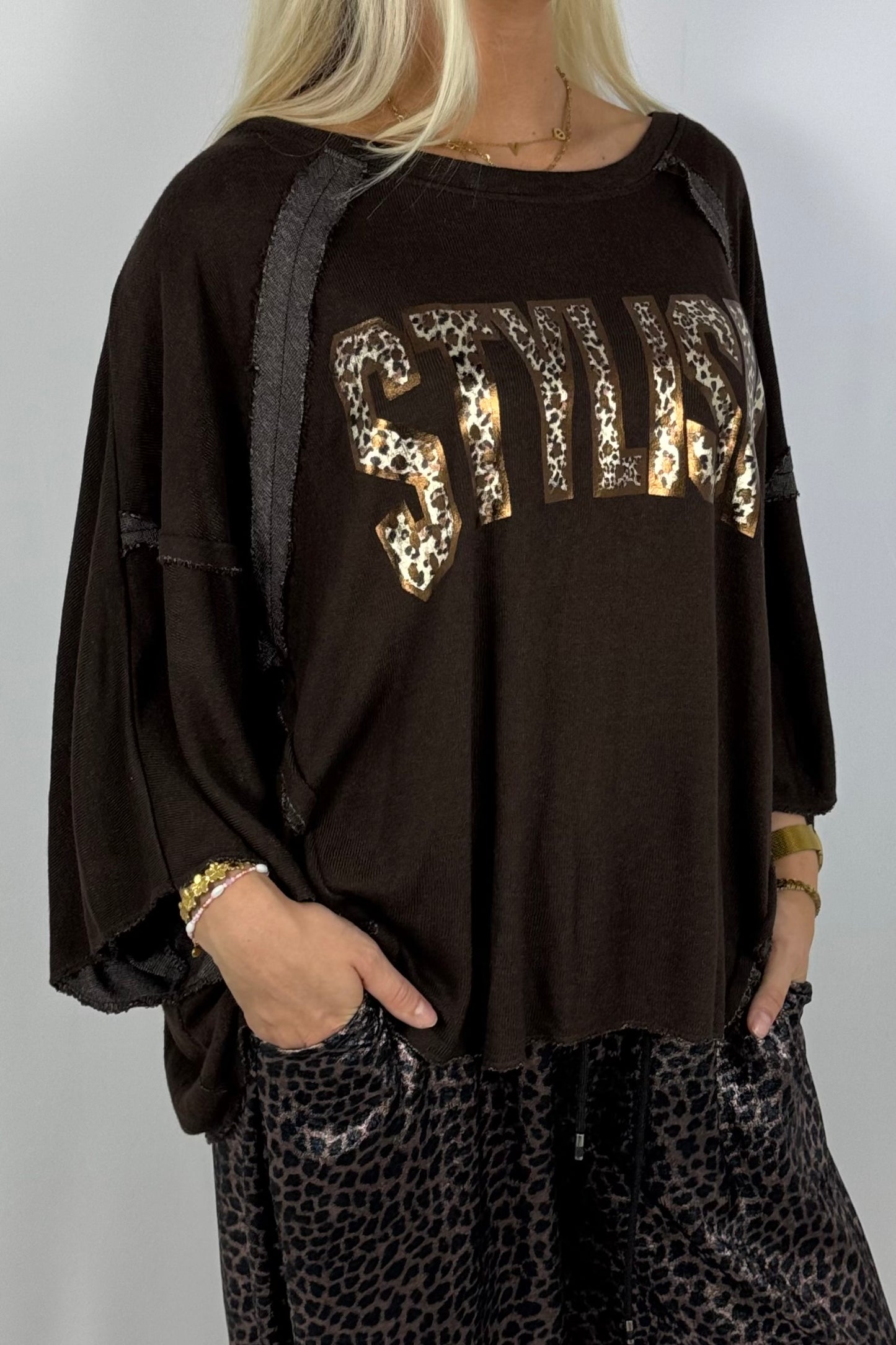 Oversize Shirt „STYLISH“ – Schoko