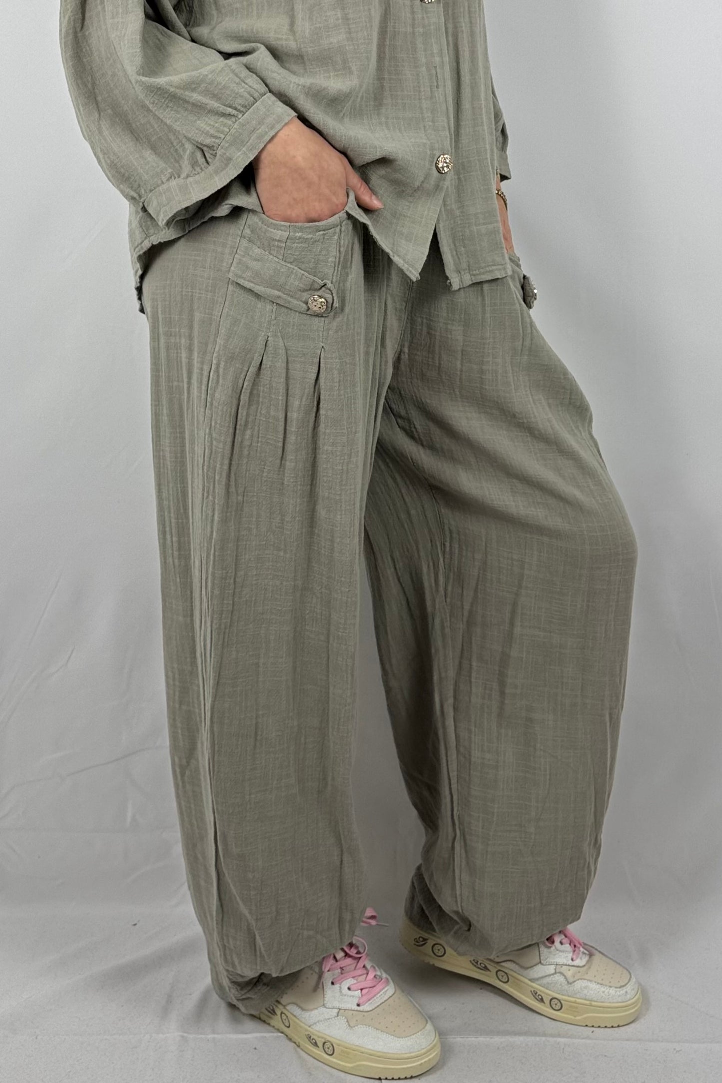 Baumwollhose mit elastischem Bund und Cargo-Taschen-Mud