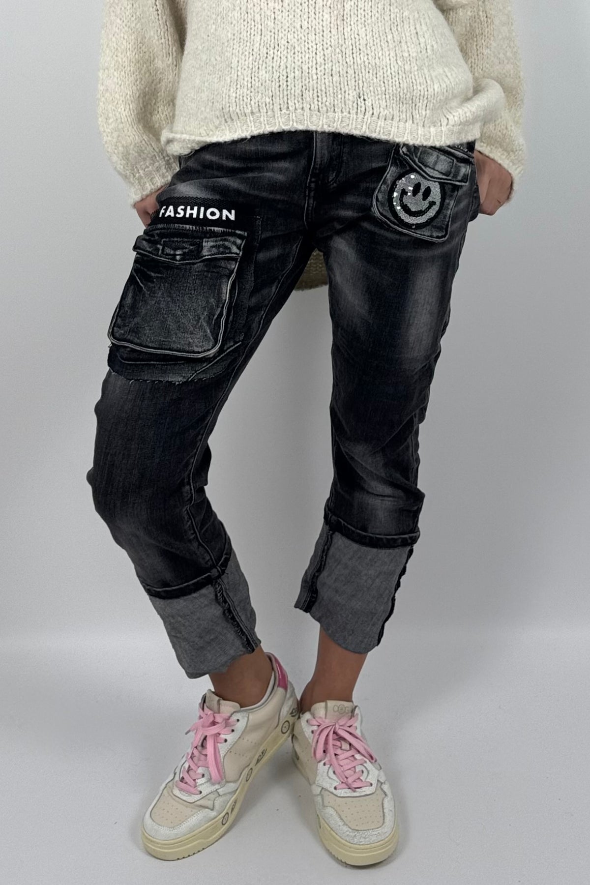Damen Cargo-Jeans mit Fashion-Details