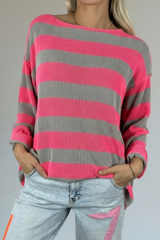 Gestreiftes Shirt mit Rundhalsausschnitt-Grau