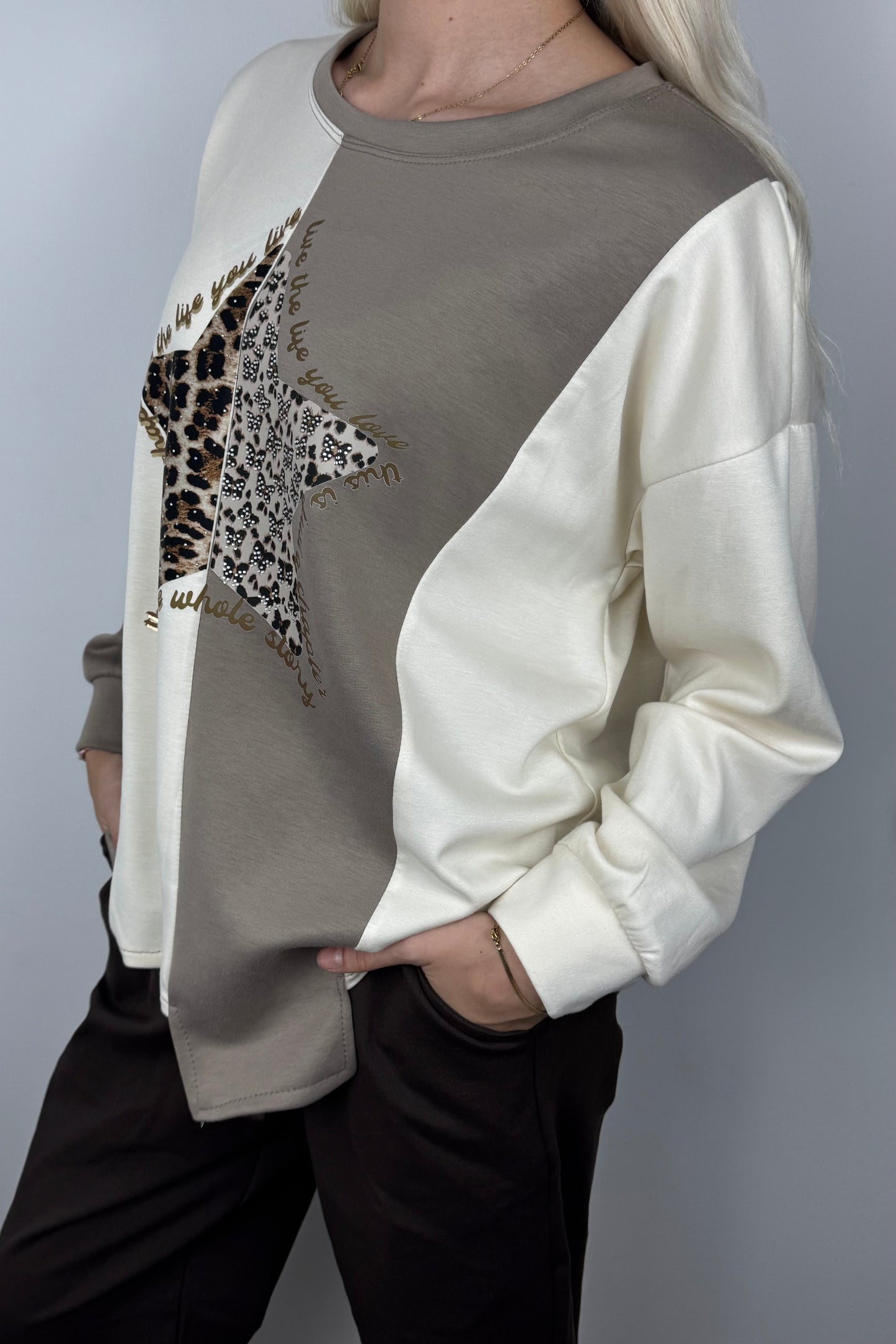 Langarmshirt mit Stern-Applikation-Mud