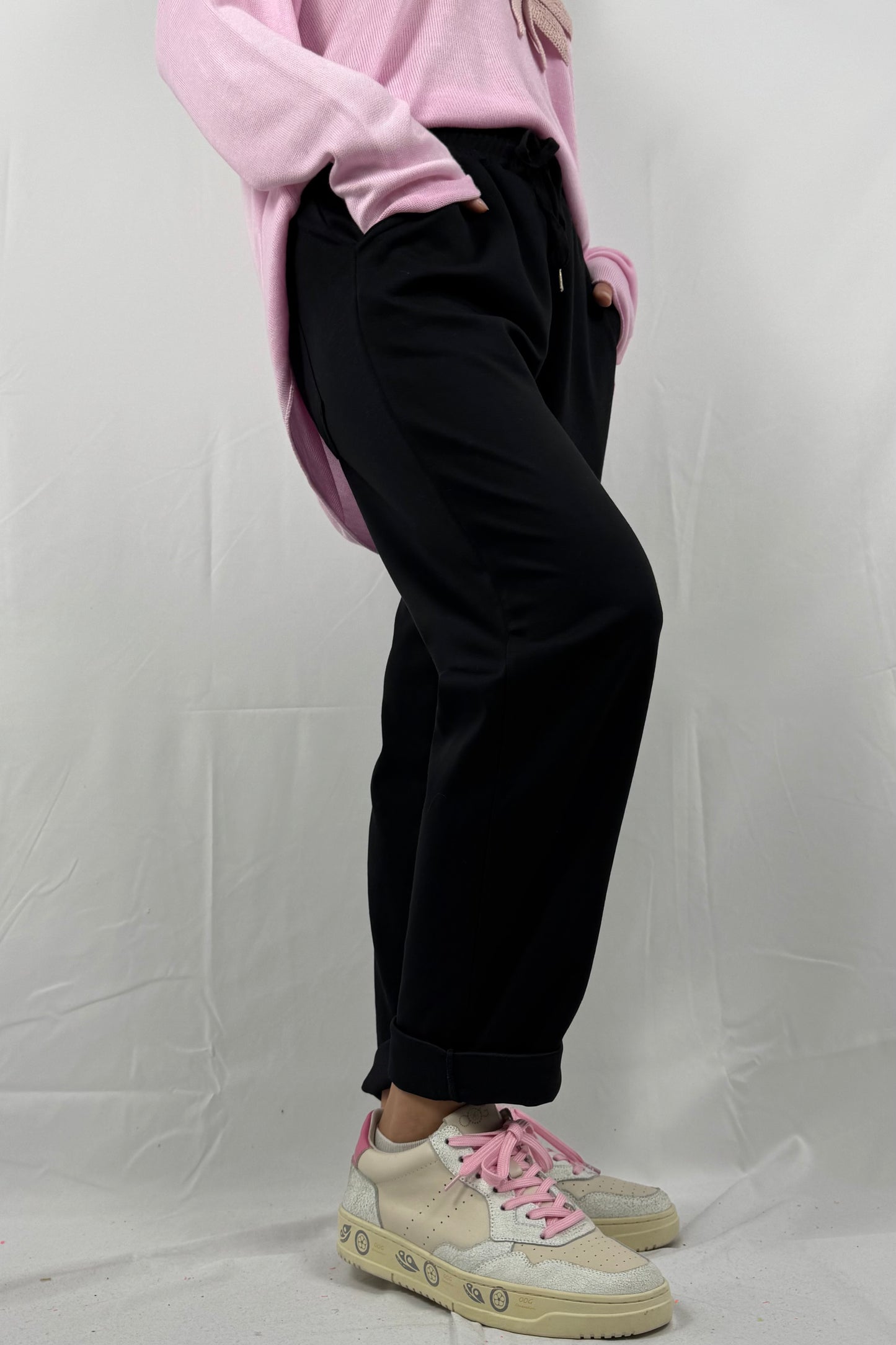 Hose mit elastischem Bund & Schriftzug „PSYCHO“-Schwarz