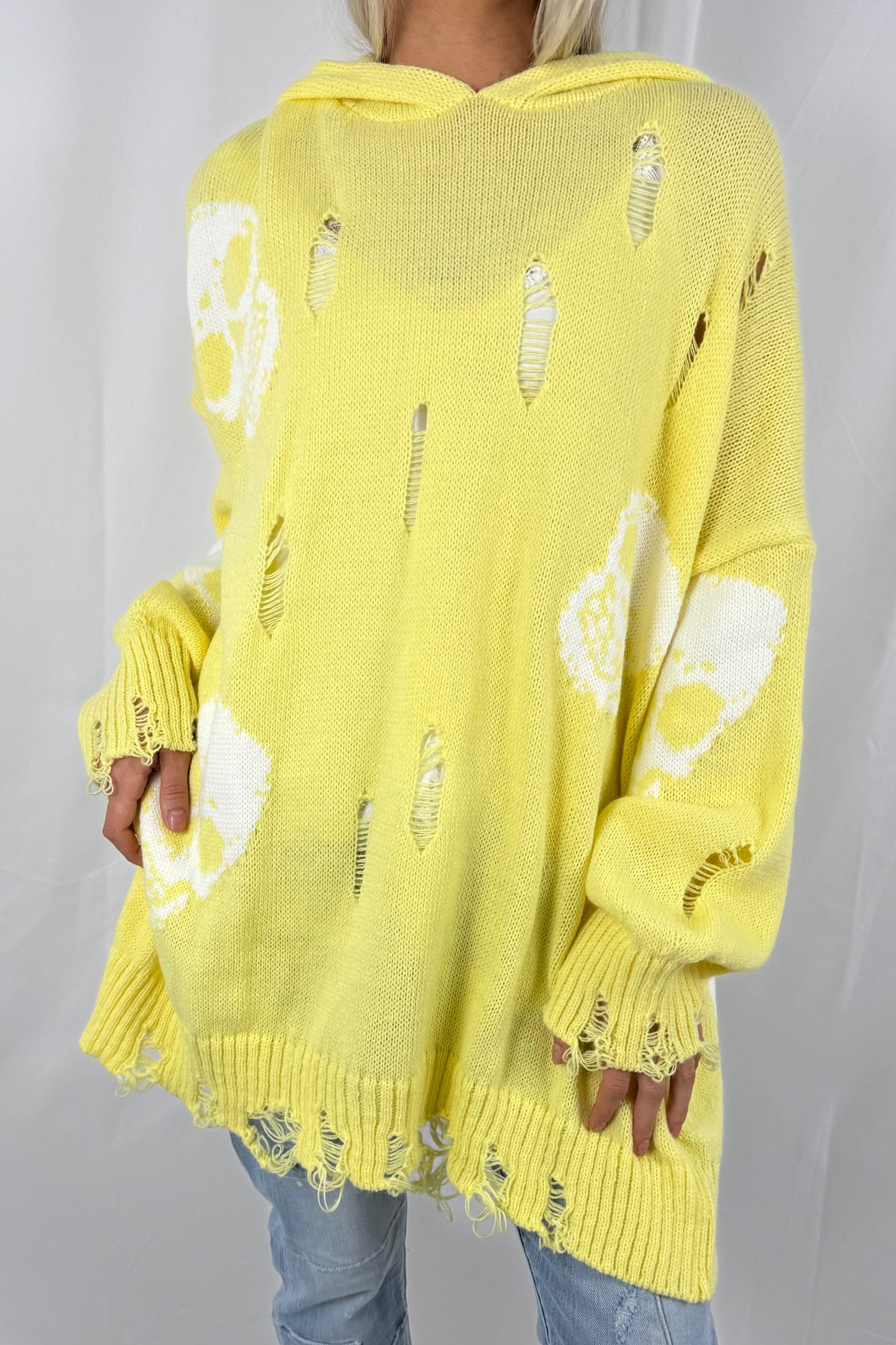 Pullover mit Totenkopf-Print und Kapuze-gelb