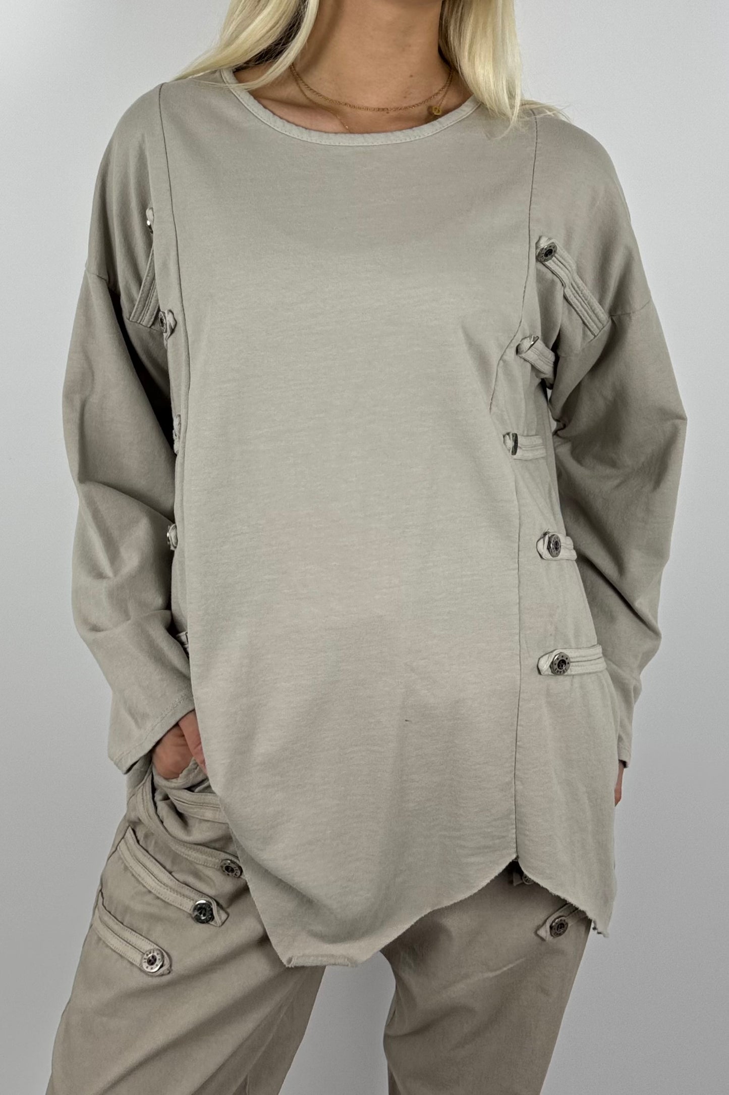 Damen Oversize Shirt mit Knopfdetails – Beige