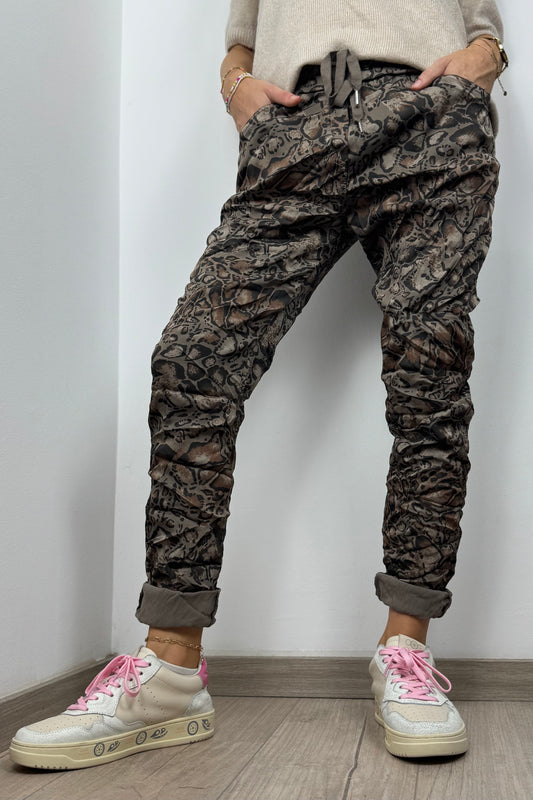 Damen Hose im Animal-Print mit elastischem Bund-Mud