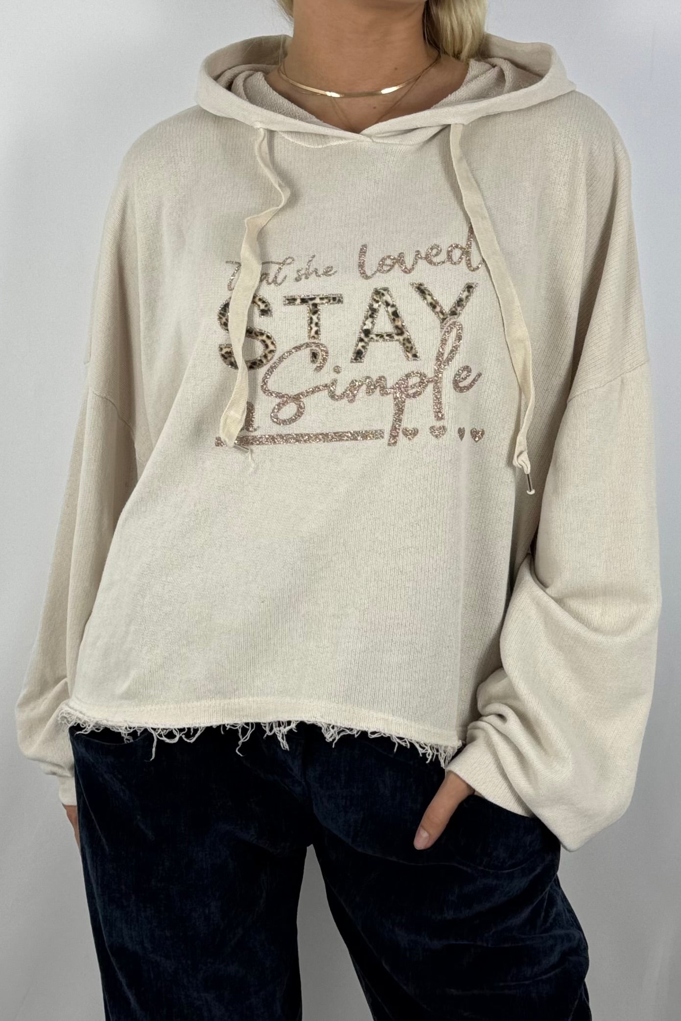 Damen Hoodie – Cropped mit Statement-Print-Beige