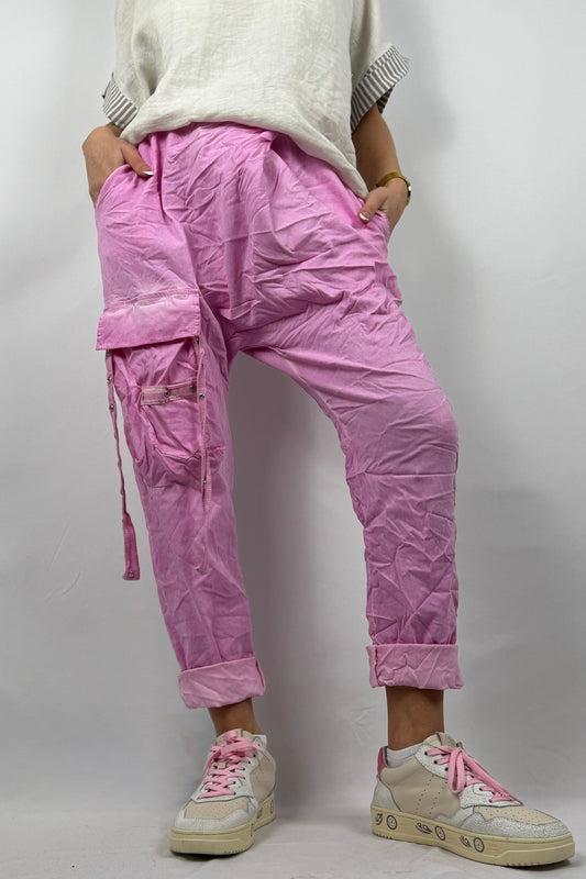 Cargo Hose mit Taschen & Knopfdetails-Pink