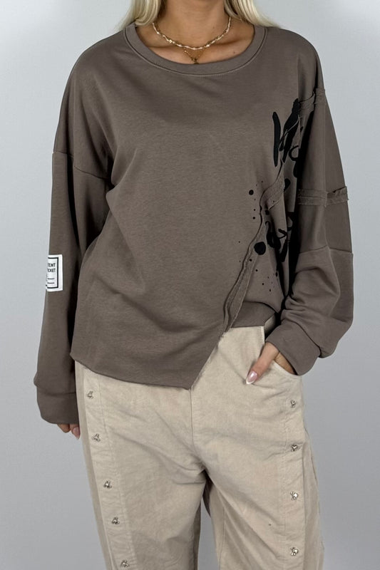 Damen Oversize Sweatshirt mit Print – Mud