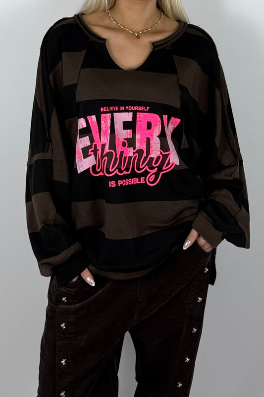 Damen Oversize Sweatshirt „EVERYTHING“ – Schoko