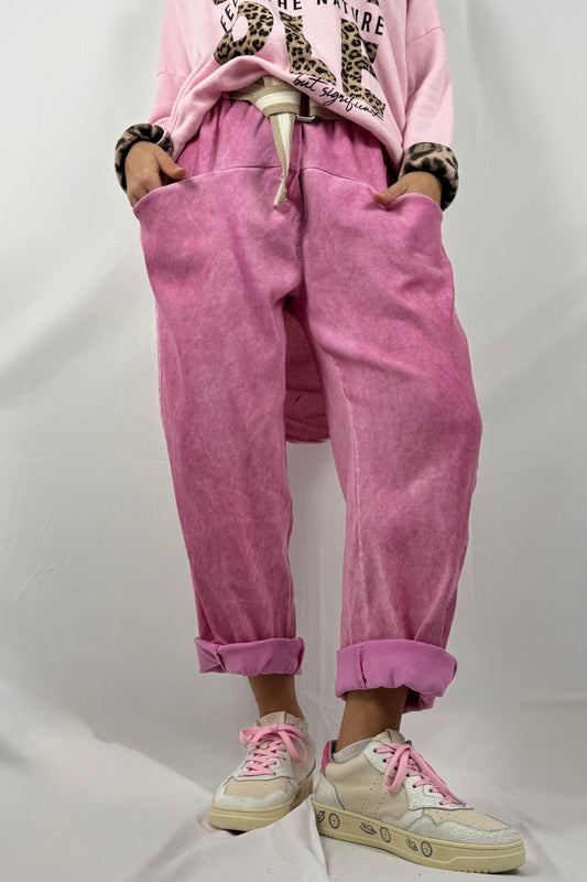 Locker geschnittene Hose mit Gürtel & Taschen-Pink