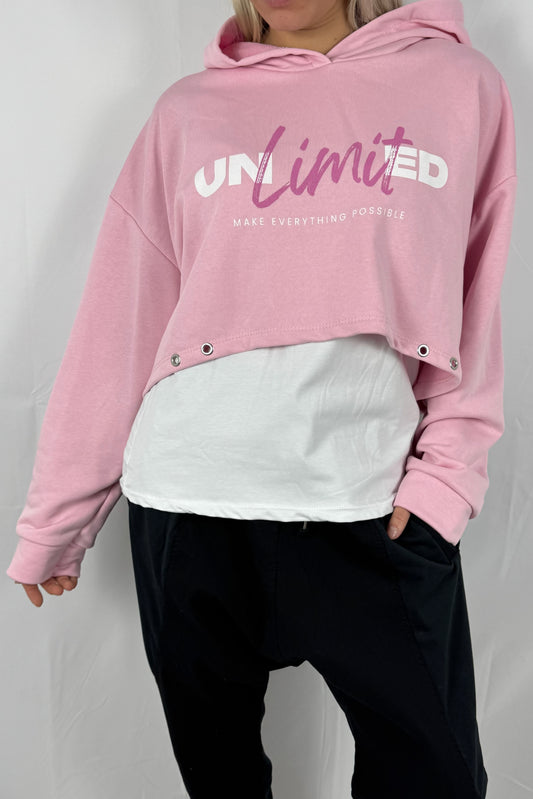 Cropped Hoodie „Unlimited – Make Everything Possible“-Rosa