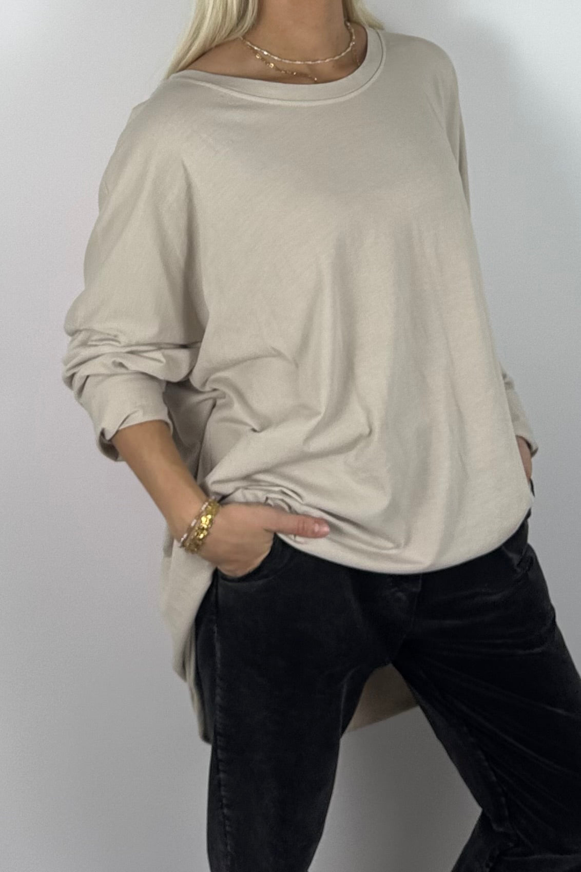 Damen Oversize Shirt mit STYLE-Print -Beige