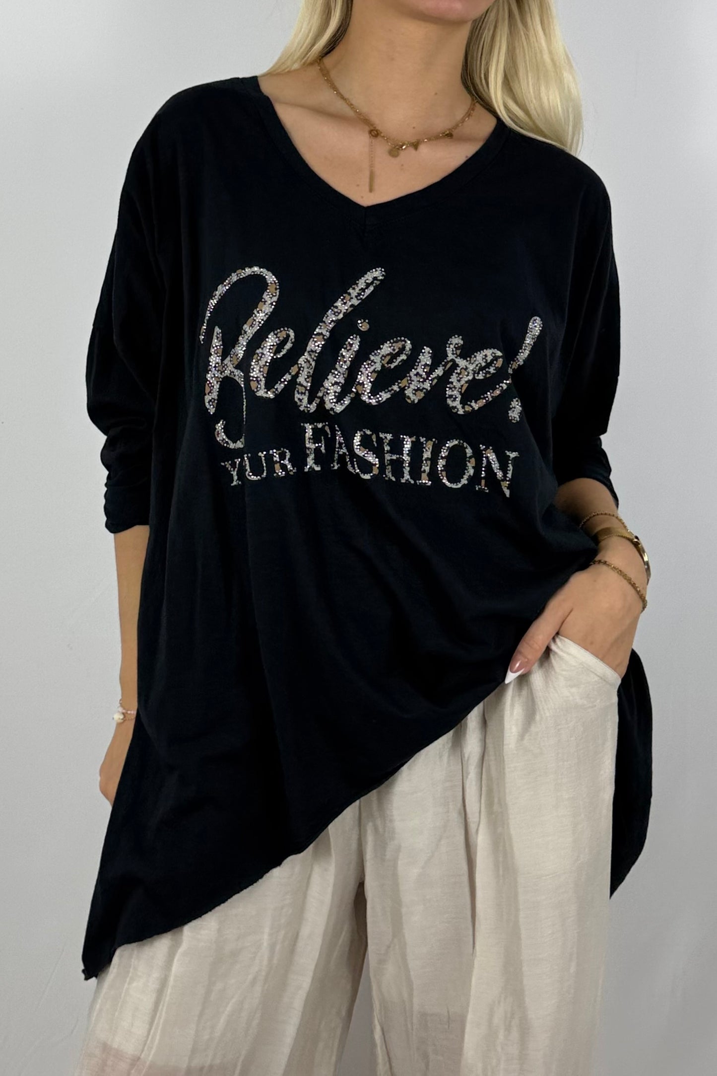 Oversize-Shirt mit Statement-Print-Schwarz