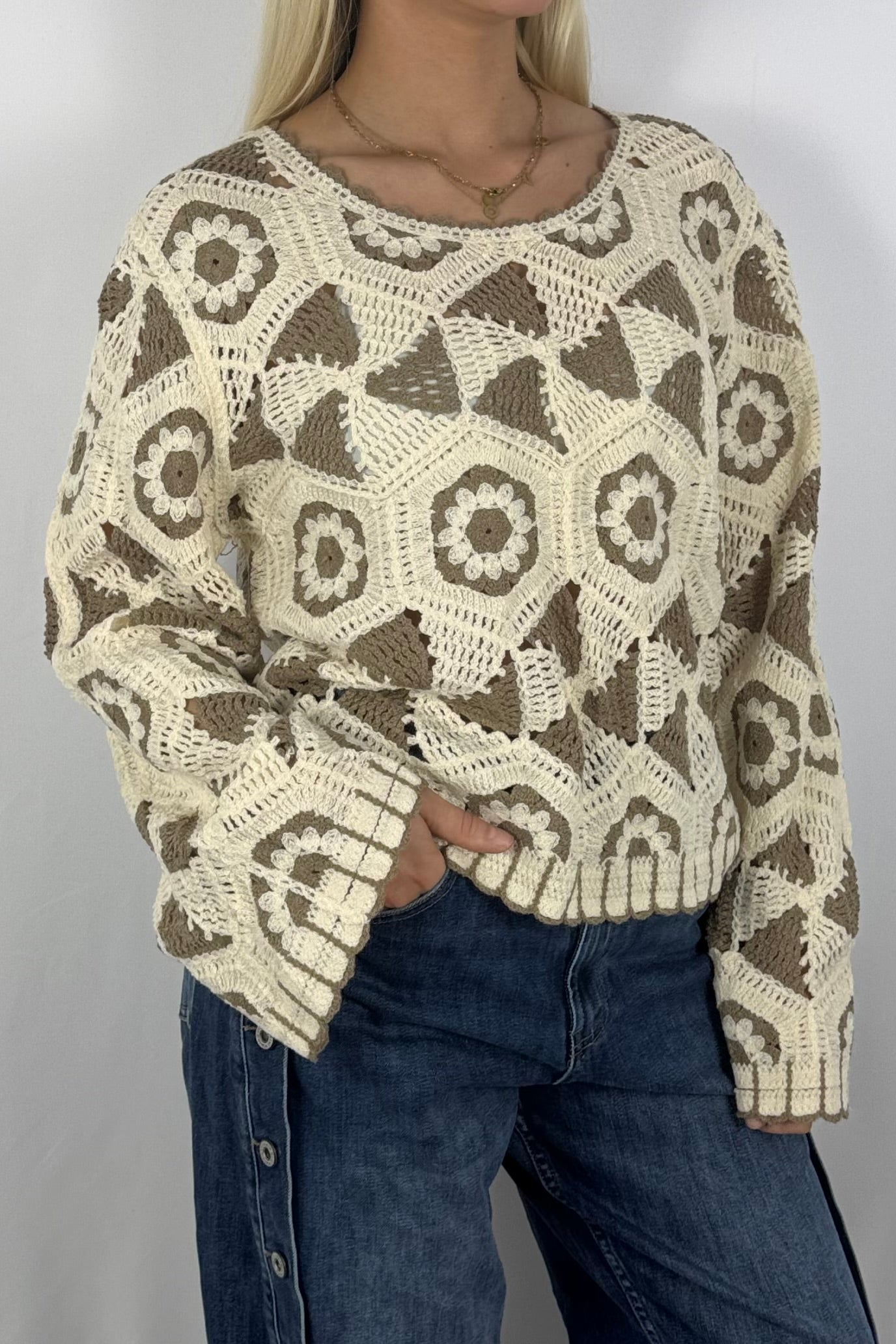 Damen Häkelpullover – Boho Style-Mud