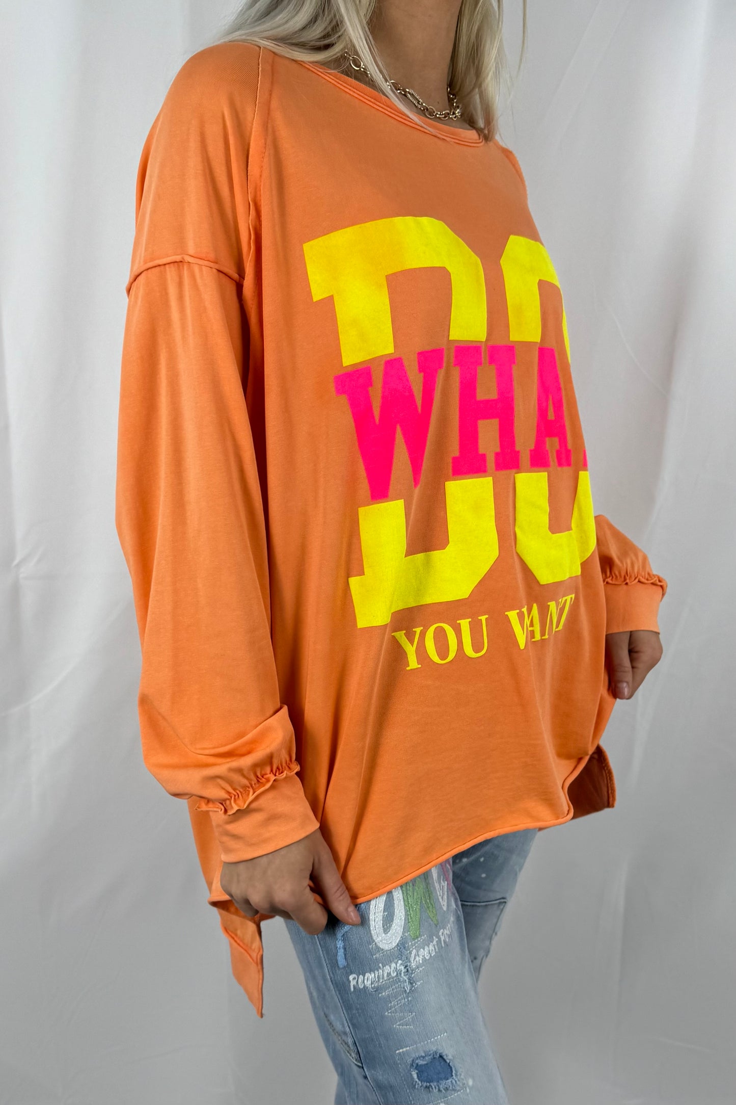 Shirt mit „DO WHAT YOU WANT“ Statement-Print-Orange