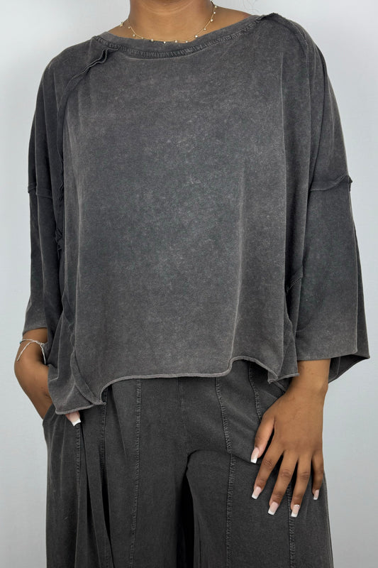 Oversize-Shirt mit offenen Nähten und Fledermausärmeln