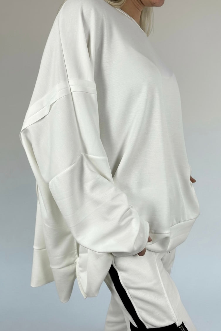 Oversize Sweatshirt mit Patch-Detail-Weiß