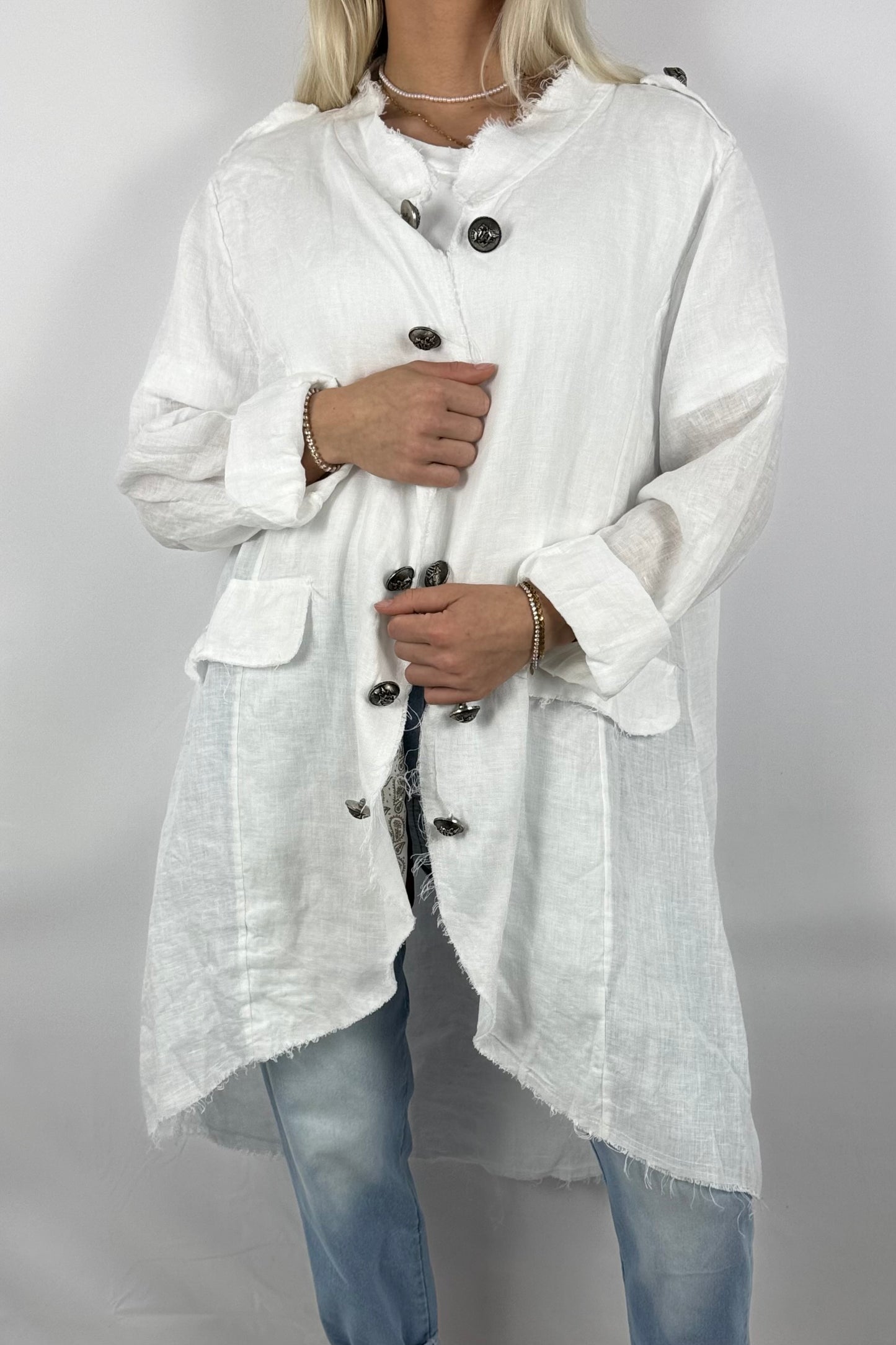 Leinenmantel „Casual Chic“ – leicht & stylisch-Weiß