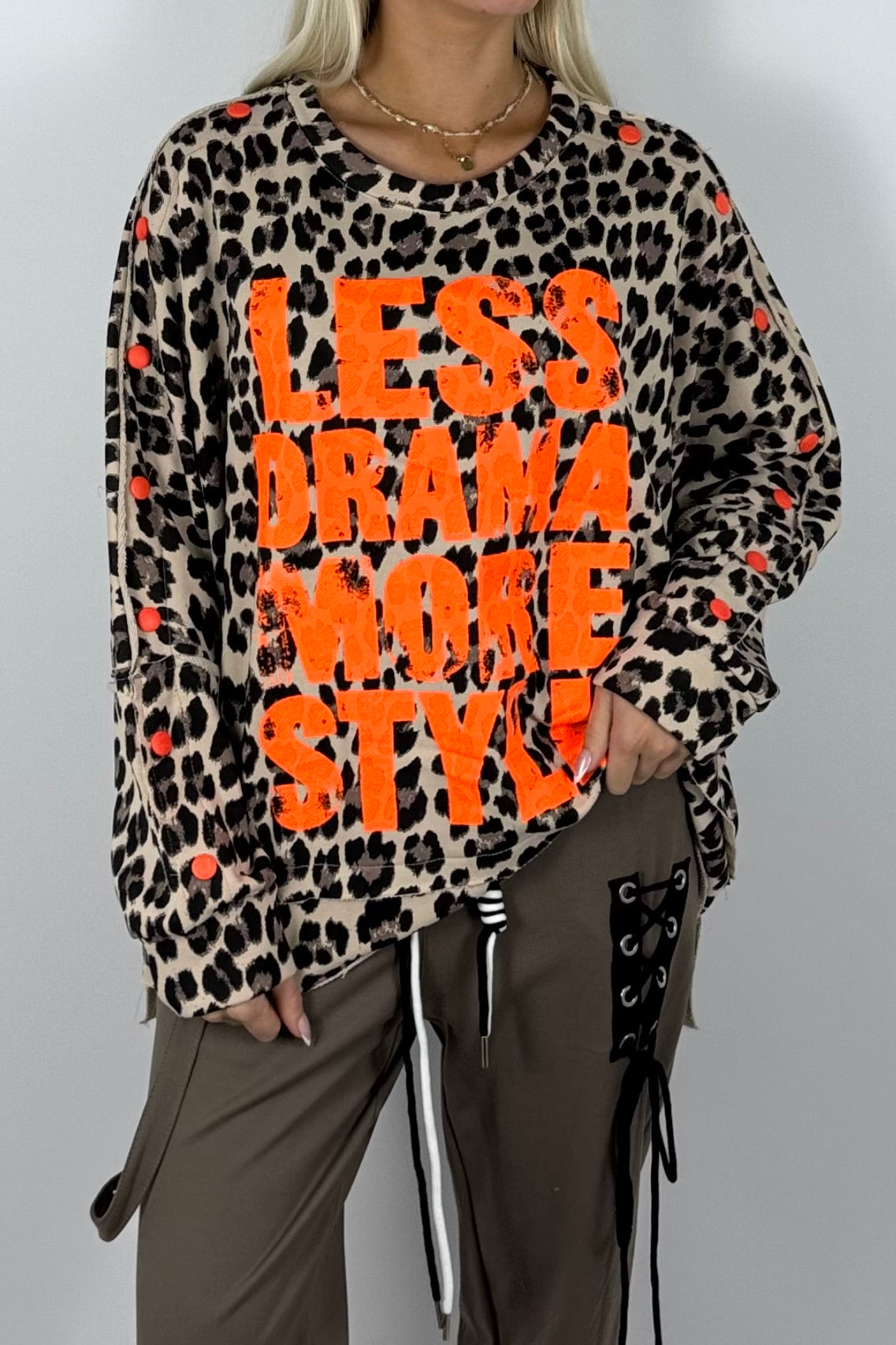 Damen Oversize Sweatshirt mit Leo-Print – Beige