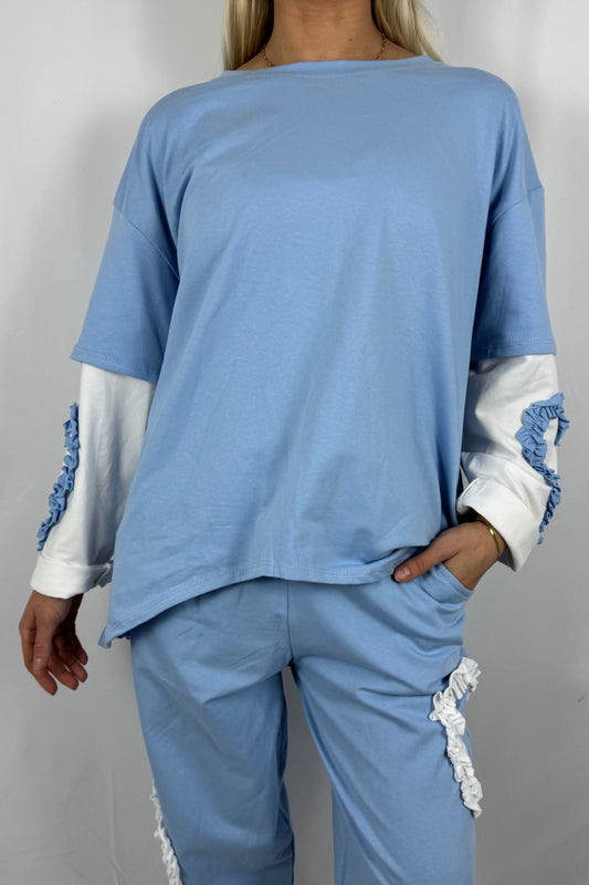 Damen Shirt mit Herz Applikation an den Ärmeln-Hellblau