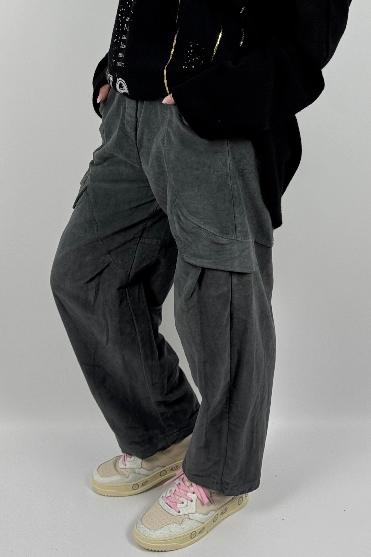Lässige Baggy-Hose mit Cargo-Taschen-Grau