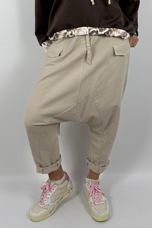Lässige Baggy-Hose mit Taschen – Beige