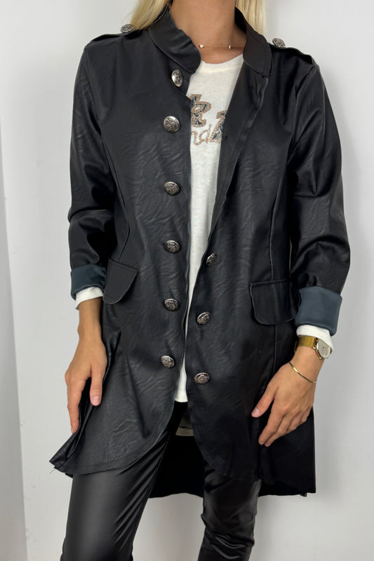 Eleganter Mantel mit Knopfleiste –Schwarz