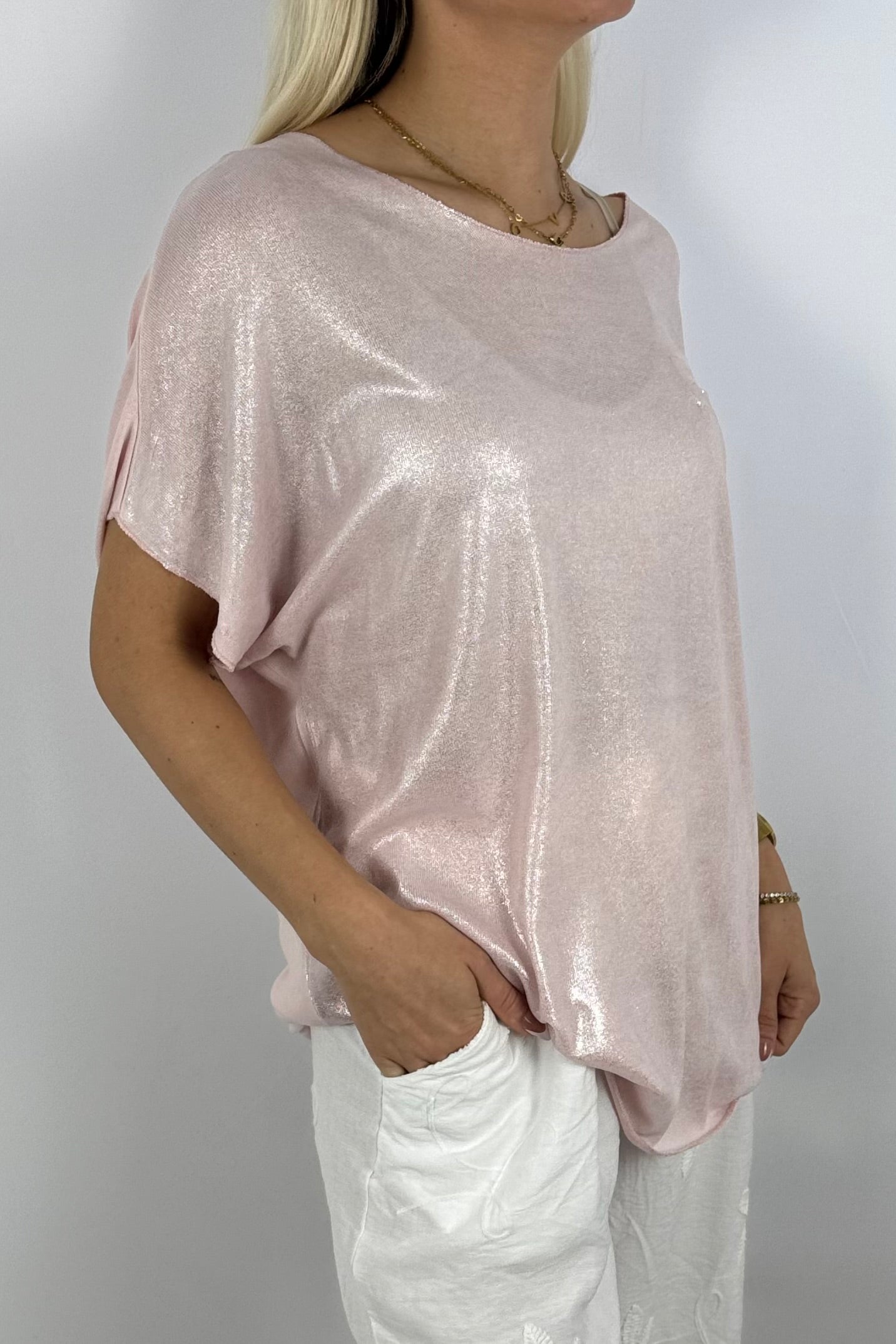 Glitzer-Shirt mit Pailletten-Detail – elegant & bequem-Rosa