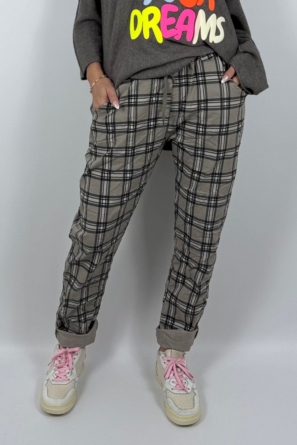Damen Schlupfhose mit Karomuster-Mud