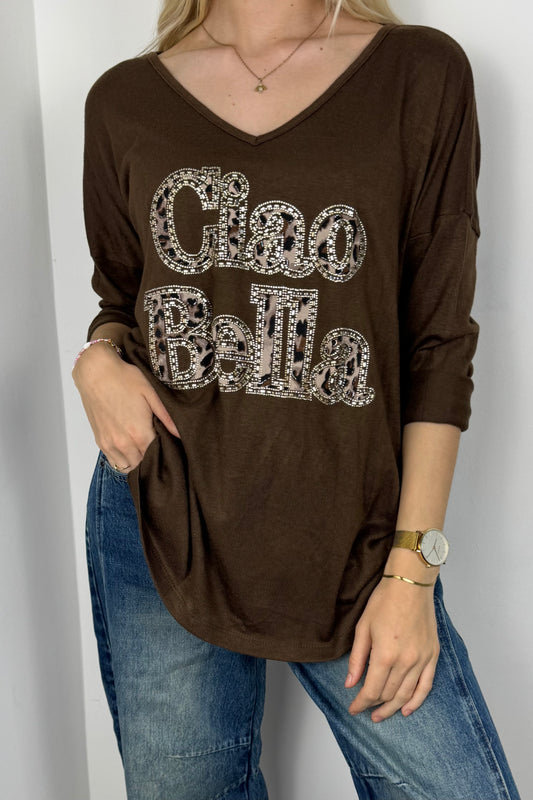 Shirt mit „Ciao Bella“ Print-Choco