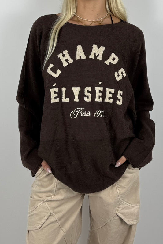 CHAMPS ÉLYSÉES Sweatshirt / Feinstrick-Pullover-Coffee