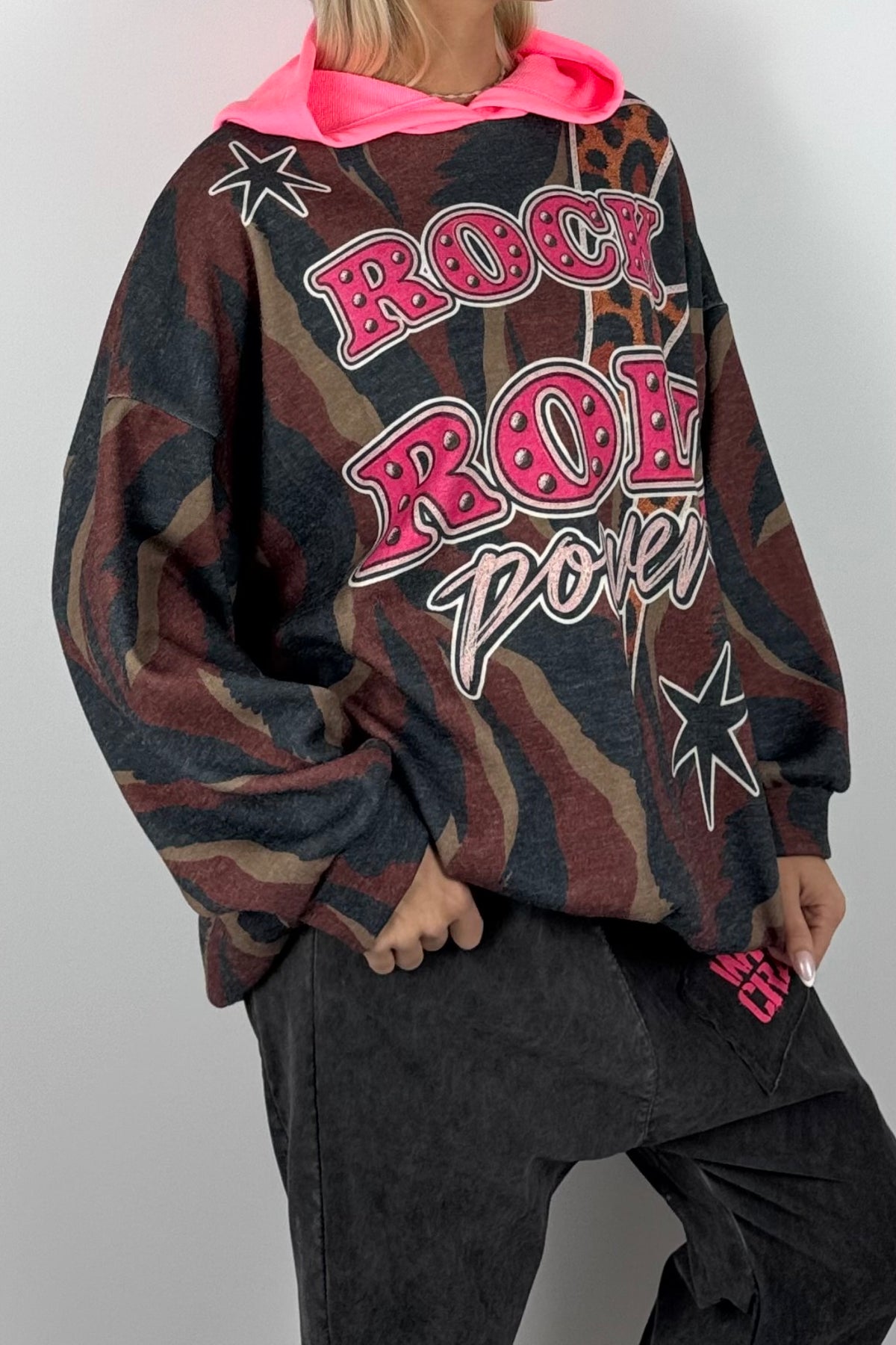 Damen Oversize Hoodie „Rock & Roll Power“-Schoko