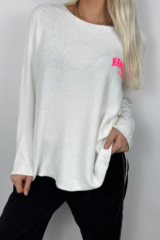 Damen Pullover mit „Namaste“-Print-Weiß