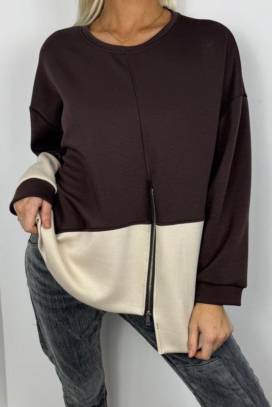 Casual Shirt mit Reißverschluss-Detail –Choco