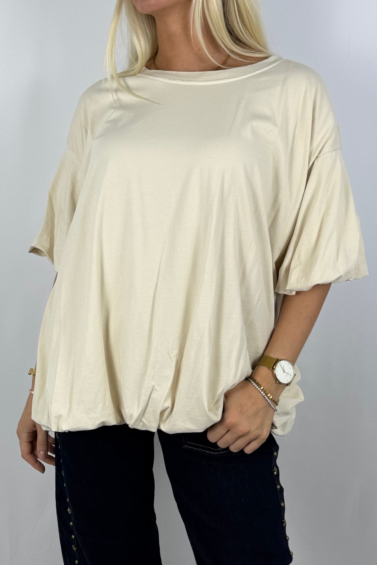 Basic Oversize Shirt mit Puffärmeln – Butter