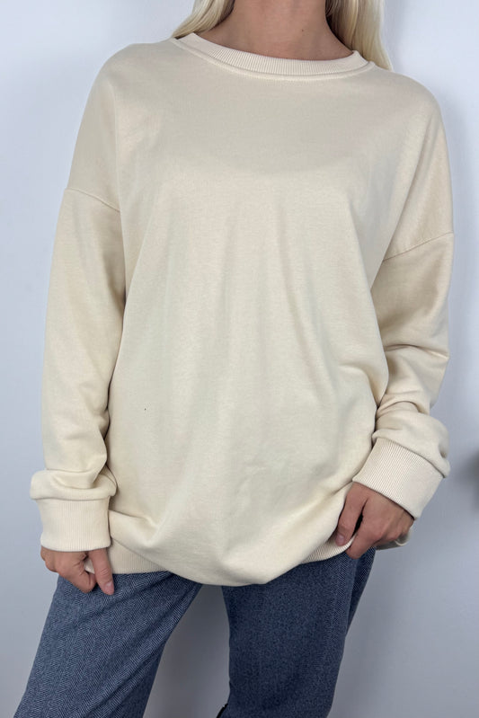 Oversized Sweatshirt mit Statement-Stickerei-Beige