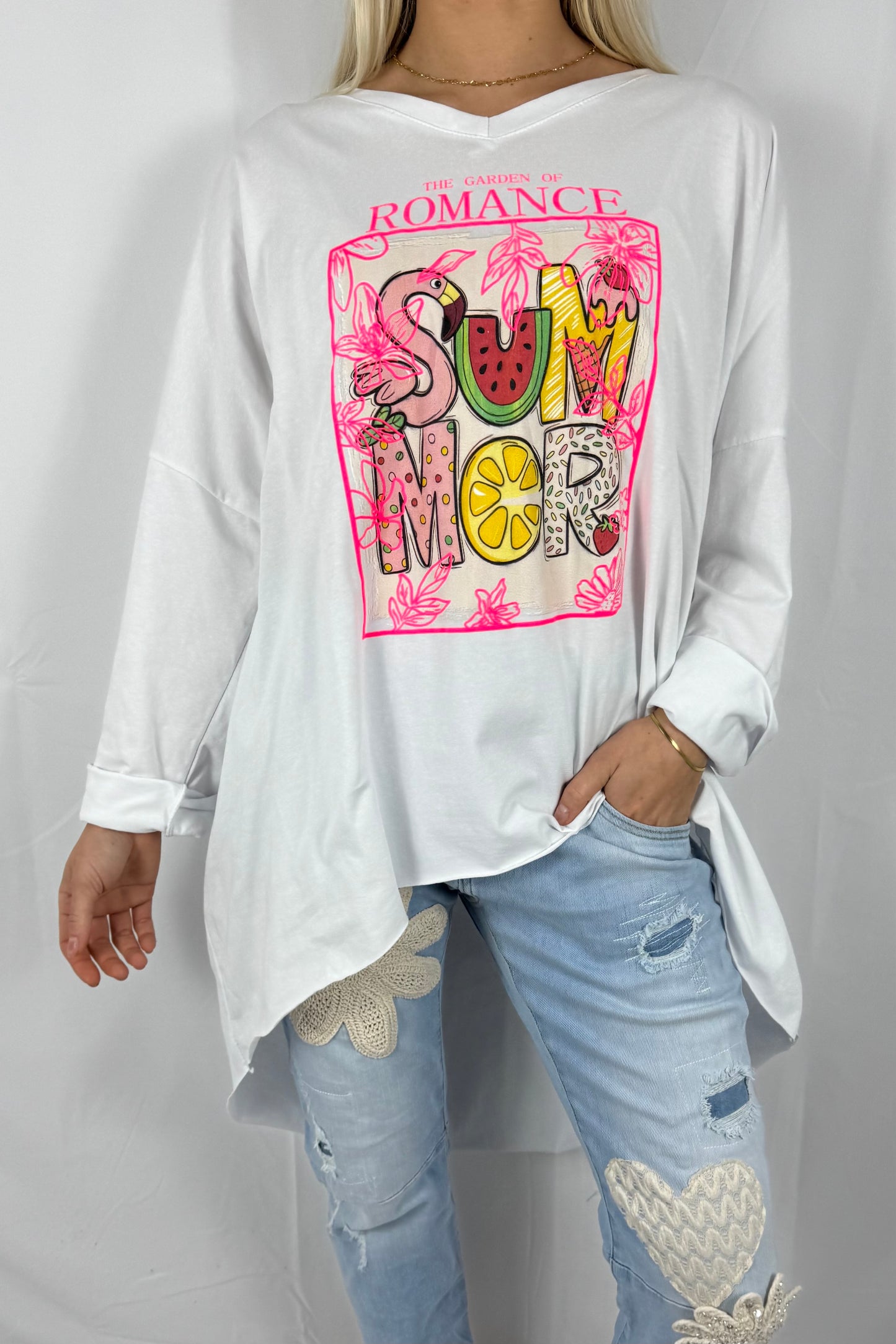 Damen Oversize Shirt „Summer Romance“ mit Print-Neon Pink