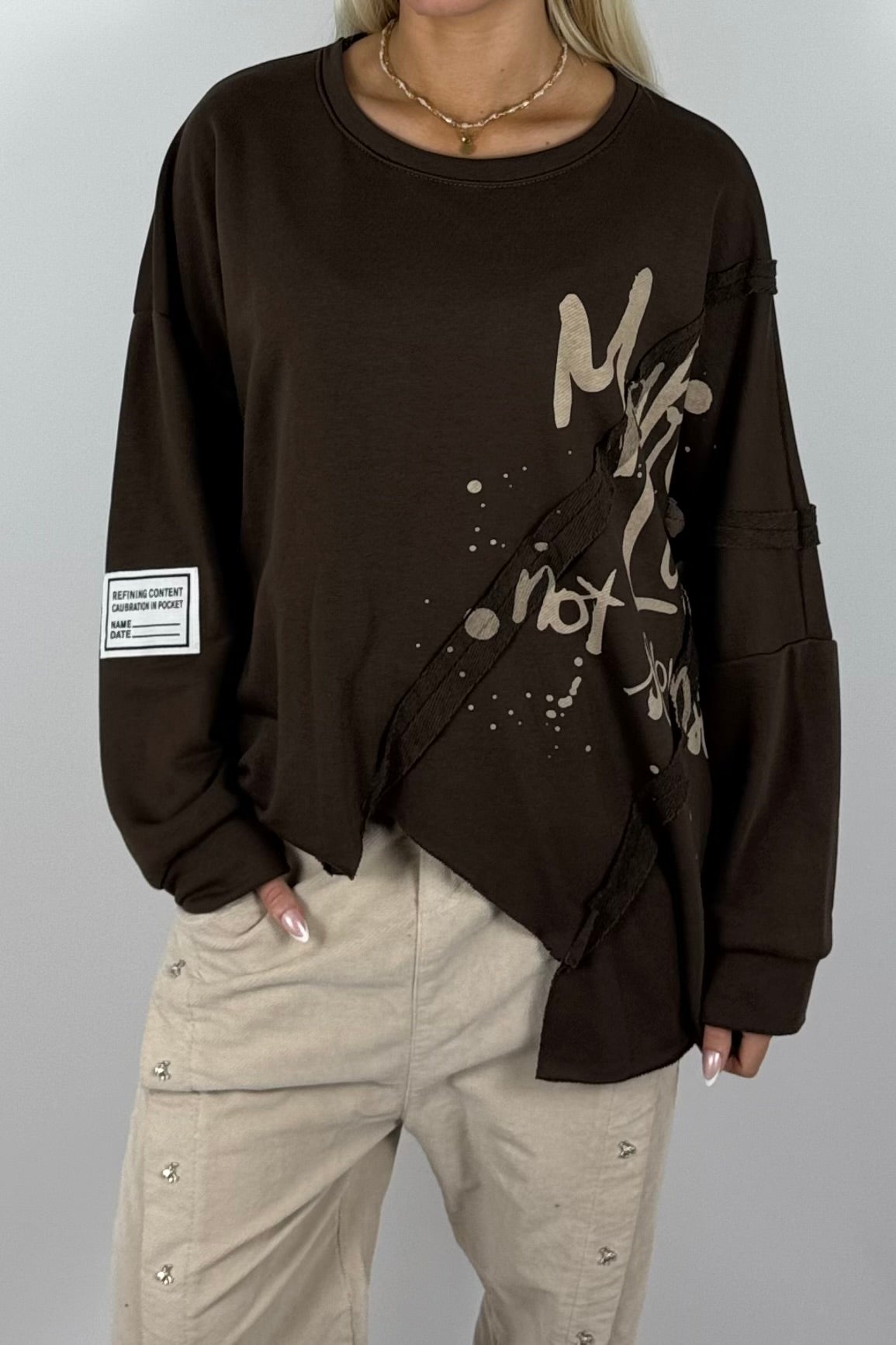 Damen Oversize Sweatshirt mit Print – Schoko