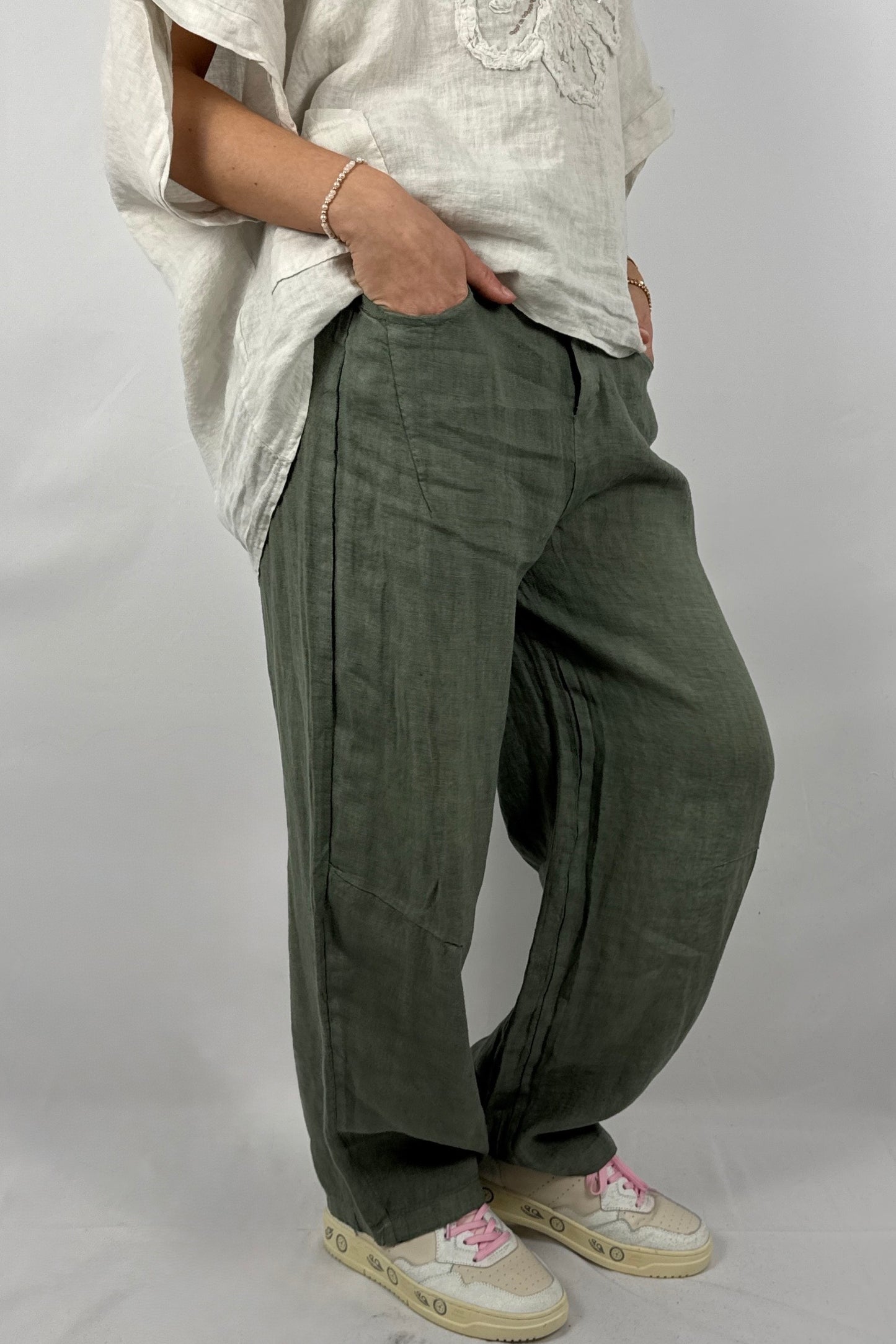 Lässige Leinenhose mit Knopfverschluss – Moderner Sommer Style-Khaki