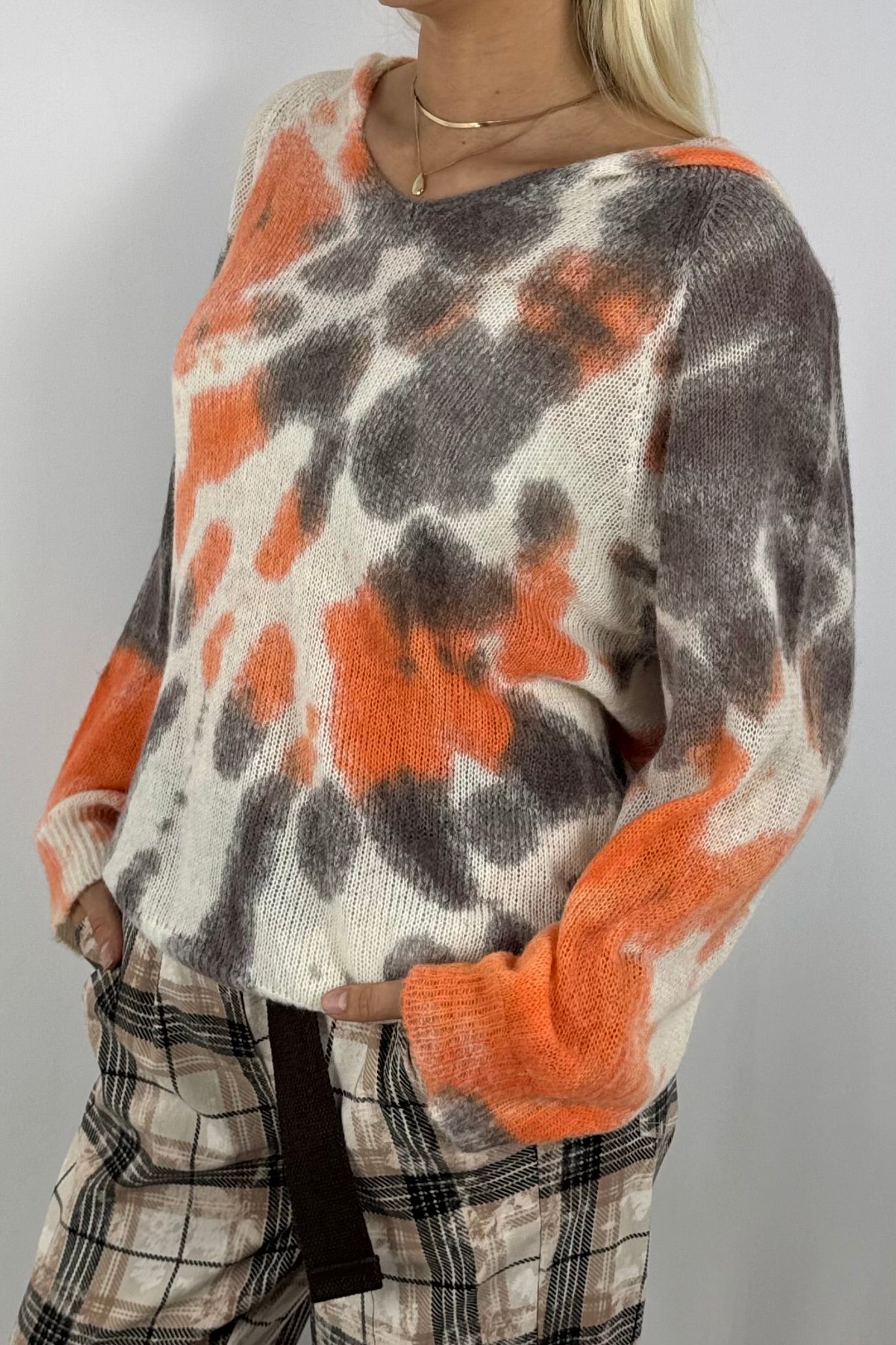 Damen Strickpullover – Weicher Farbverlauf-neon Orange
