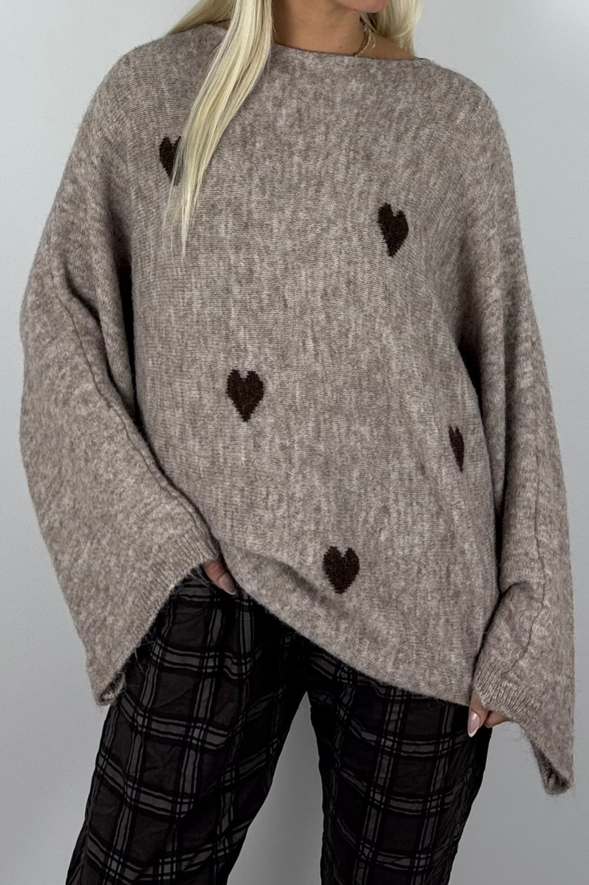 Damen Oversize-Strickpullover mit Herzmuster-Mud