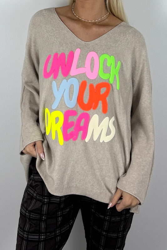 Damen Oversize-Sweatshirt mit Statement-Print-Beige
