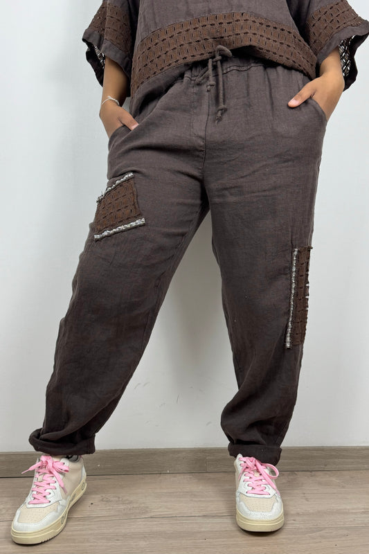 Leinenhose mit Ziertaschen – Einheitsgröße – 100% Leinen