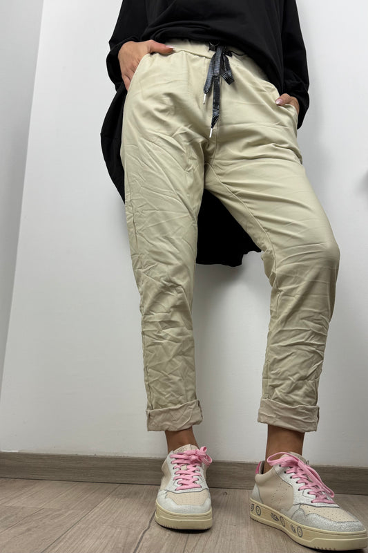 Glanz-Effekt Jogpants mit Kordelzug –Beige