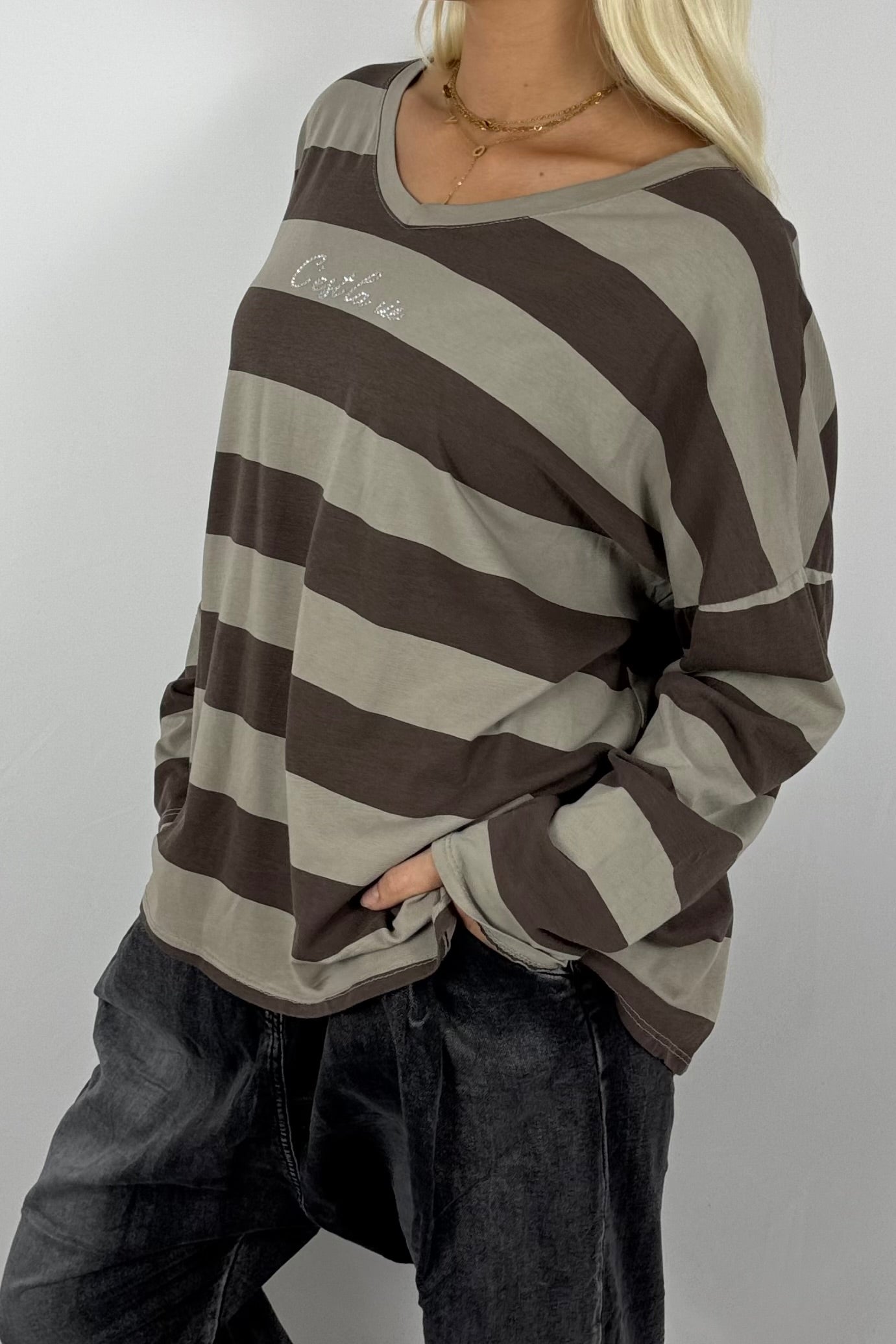 Damen Shirt gestreift – Oversize-Mud