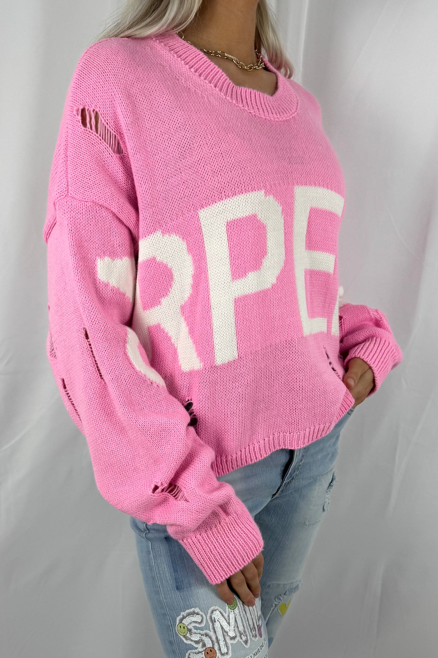 Strickshirt mit Schrift-Design-Barbie Pink