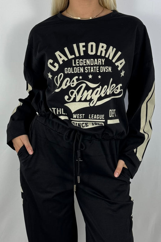 Damen Sweatshirt – California Los Angeles Print-Schwarz