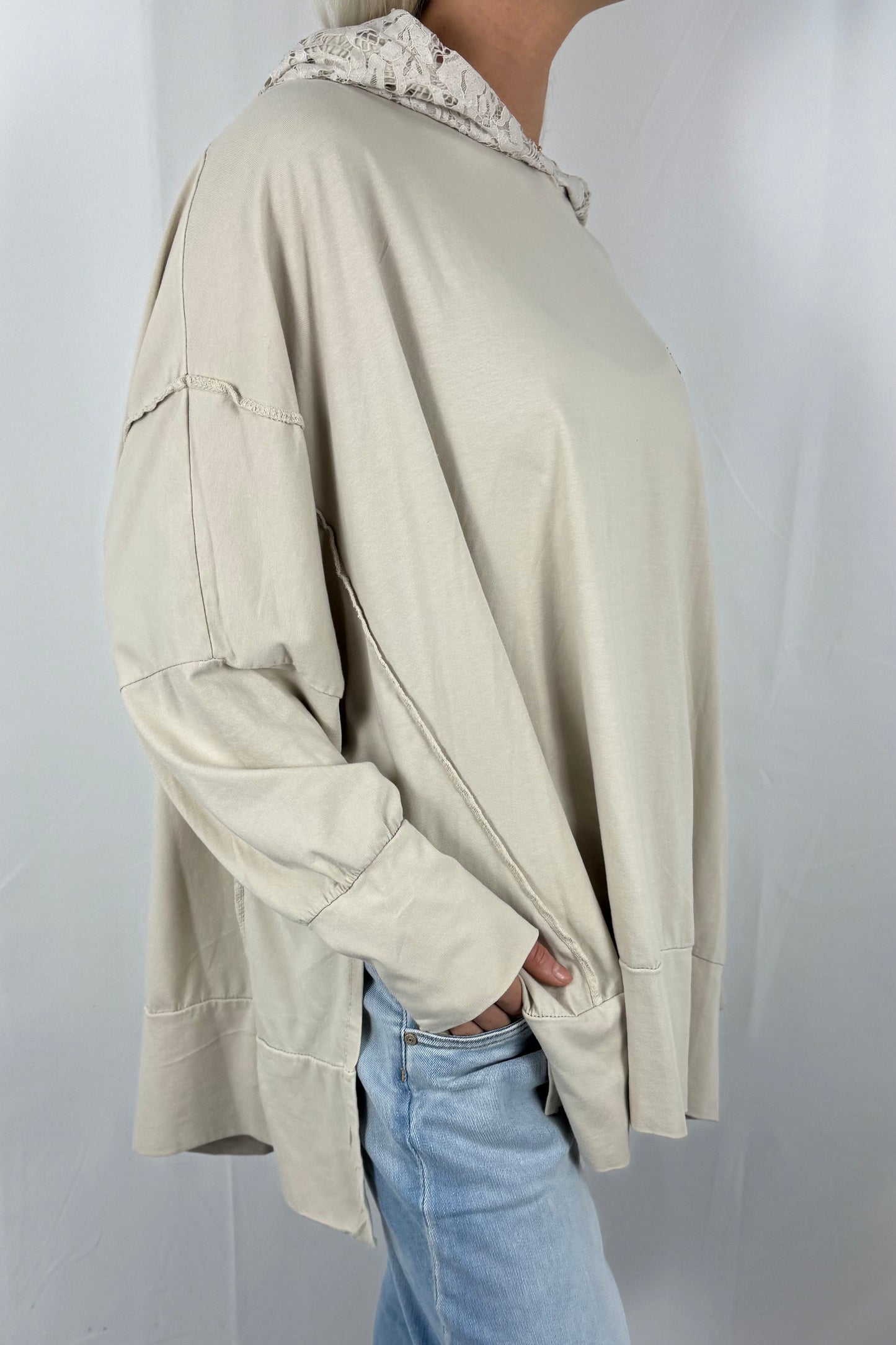 Damen Hoodie mit Strass Totenkopf-Beige